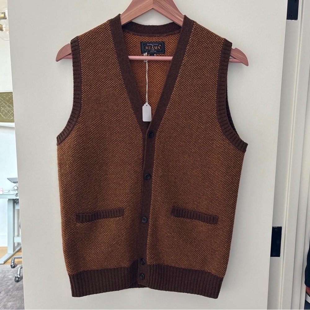 BEAMS Brown Knit Button-Front Vest Size M Grunge Grandpacore